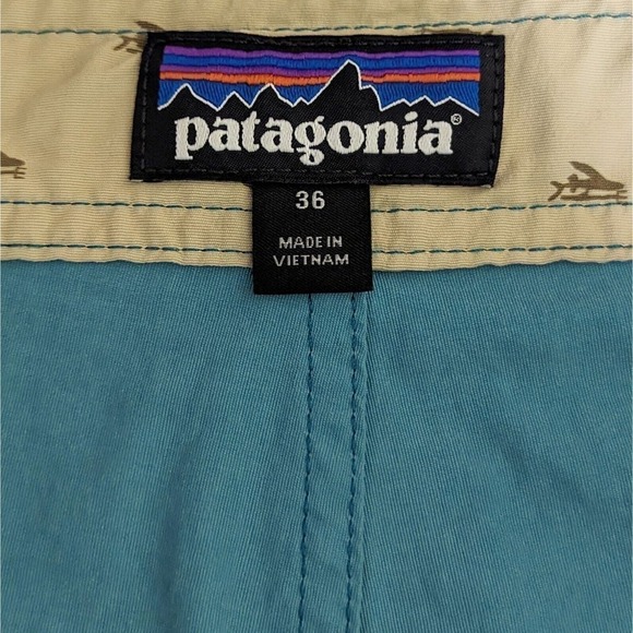 Patagonia Board Shorts 36 Blue Geo Stripe Surf Beach Hiking Drawstring Closure - Picture 4 of 11